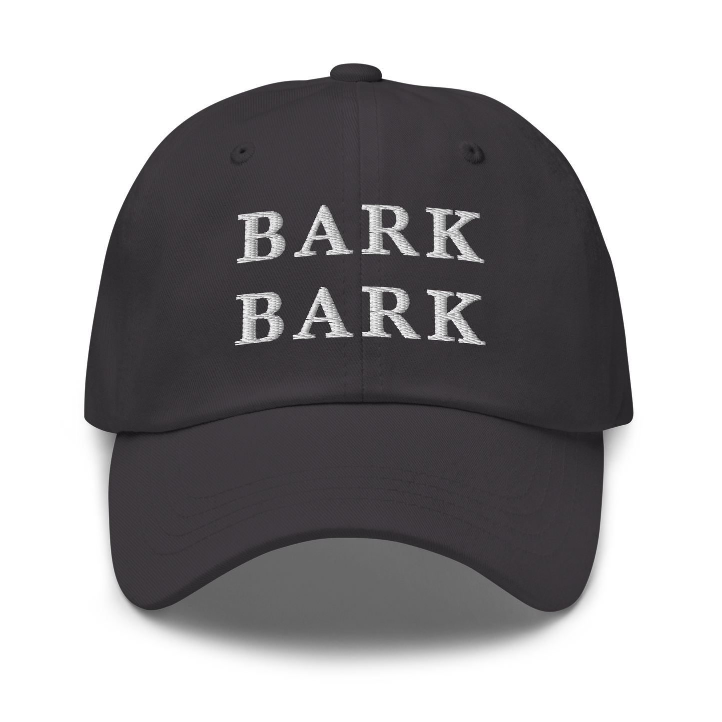 WHITE BOY SUMMER - Big Dog - "Bark Bark" - White Embroidered Baseball Cap - Hat Dark Grey