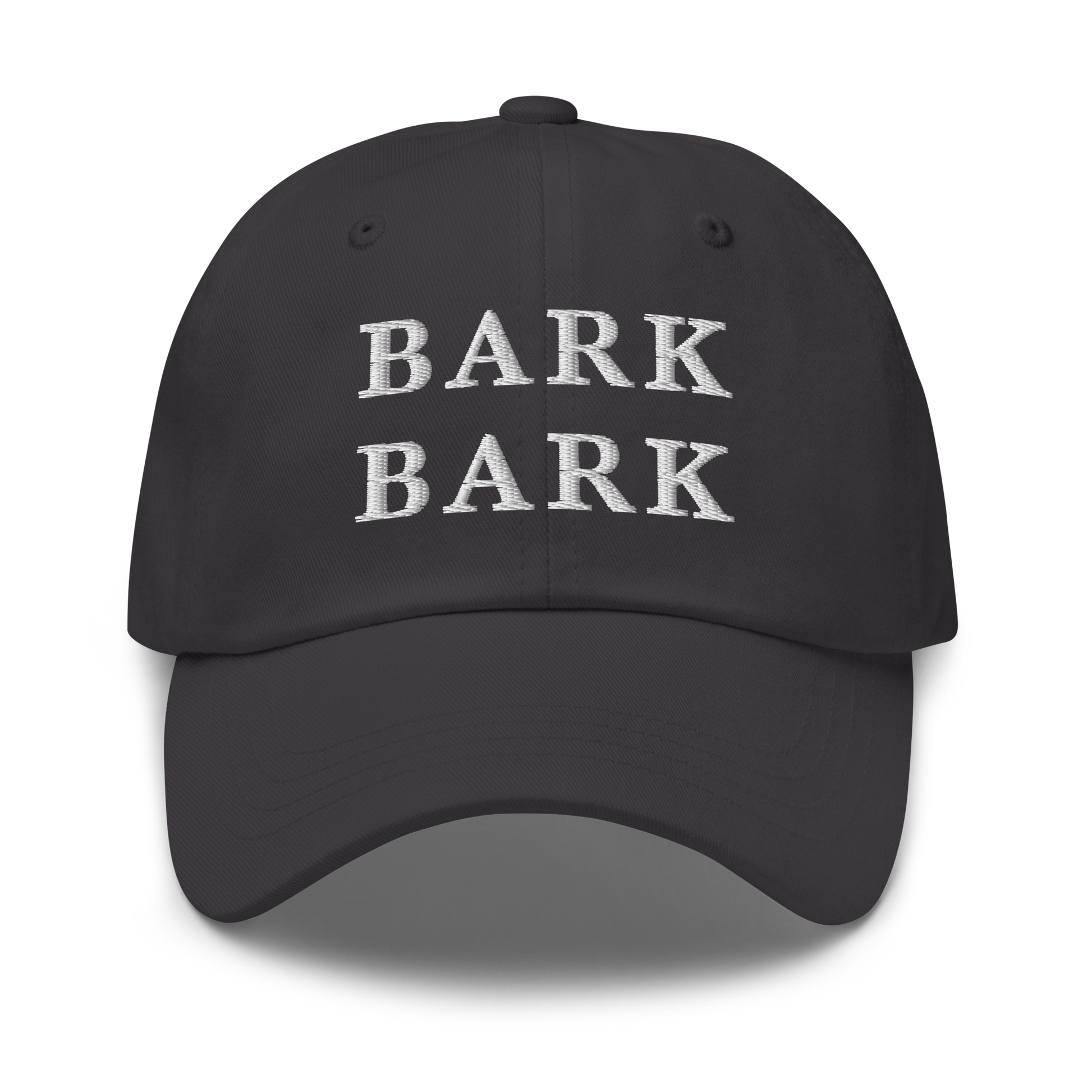 WHITE BOY SUMMER - Big Dog - "Bark Bark" - White Embroidered Baseball Cap - Hat Dark Grey
