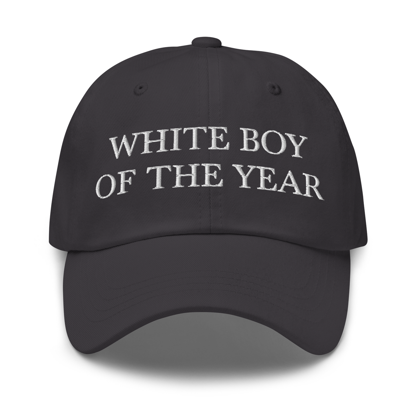WHITE BOY SUMMER - White Boy Of The Year - "White Boy Of The Year" - White Embroidered Baseball Cap - Hat Dark Grey