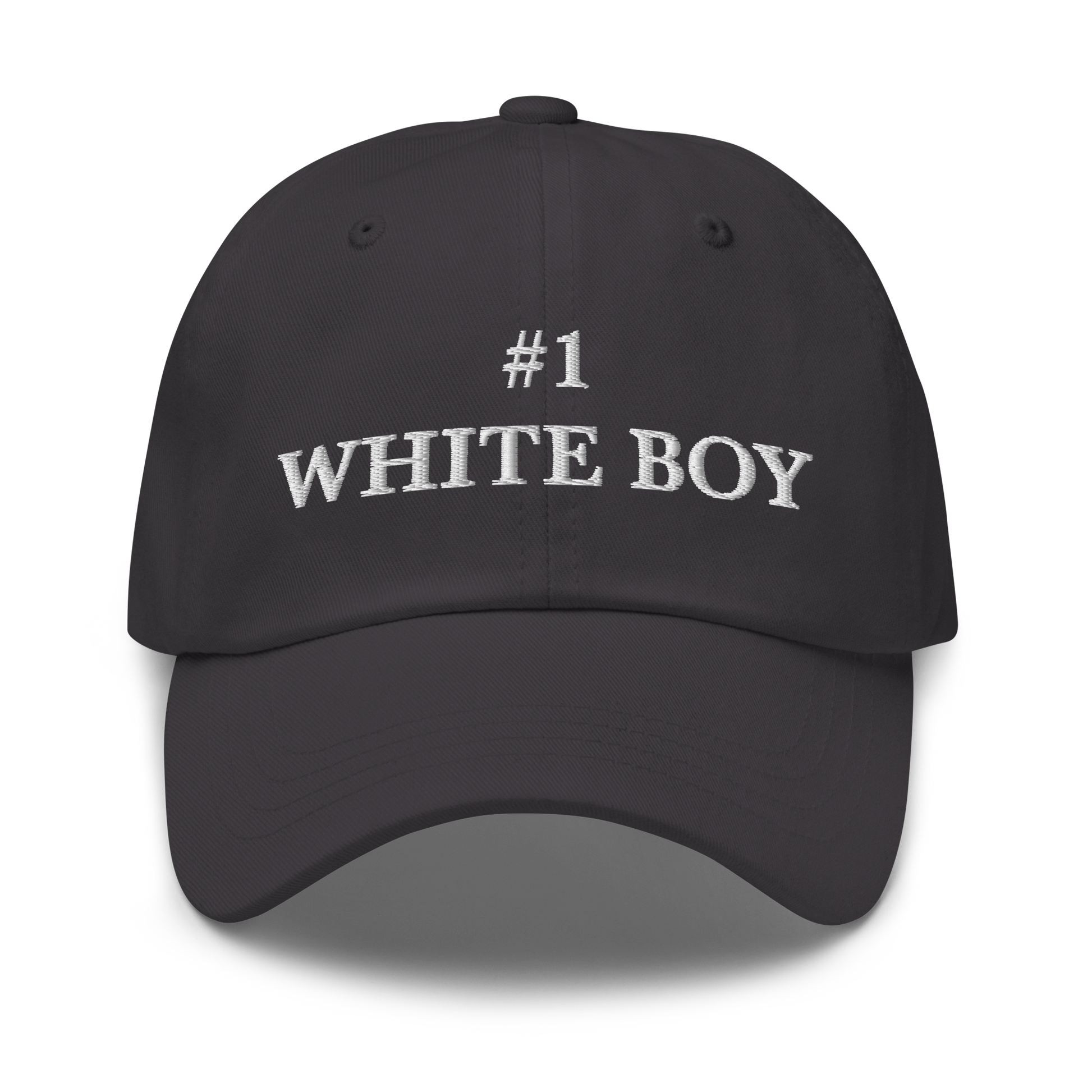 WHITE BOY SUMMER - White Boy Of The Year - "#1 White Boy" - White Embroidered Baseball Cap - Hat Dark Grey