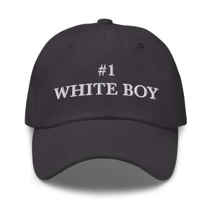 WHITE BOY SUMMER - White Boy Of The Year - "#1 White Boy" - White Embroidered Baseball Cap - Hat Dark Grey
