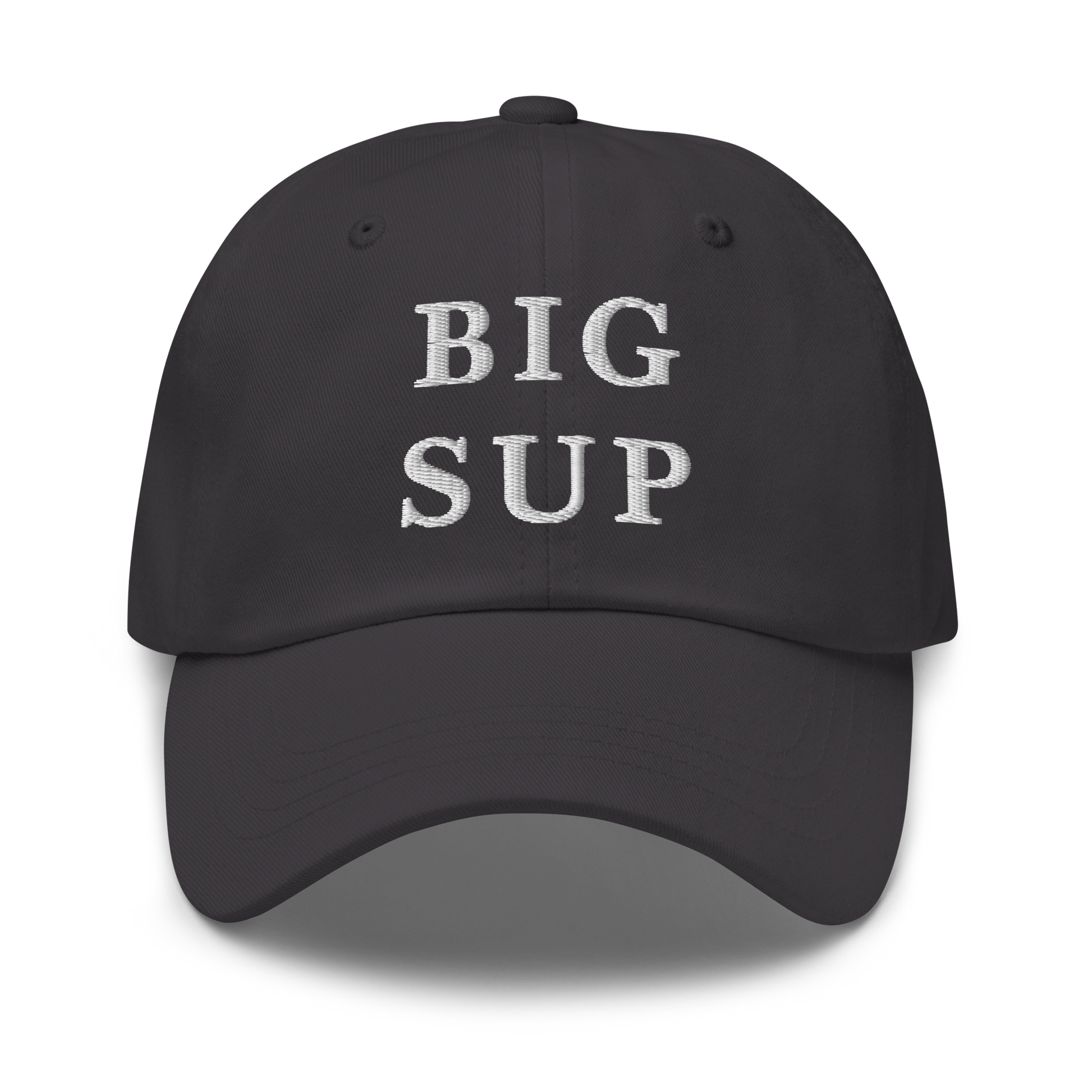 WHITE BOY SUMMER - Sup? - "Big Sup" - White Embroidered Baseball Cap - Hat Dark Grey