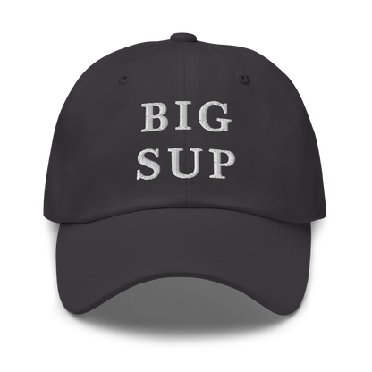 WHITE BOY SUMMER - Sup? - "Big Sup" - White Embroidered Baseball Cap - Hat Dark Grey