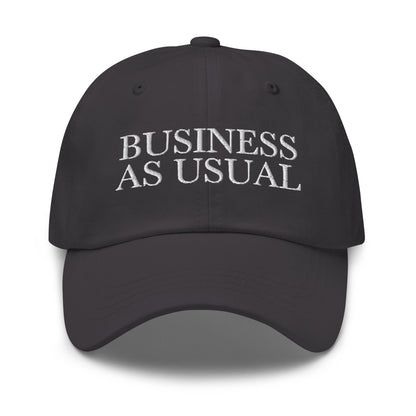 BUSINESS AS USUAL Dark Grey front cap mockup
