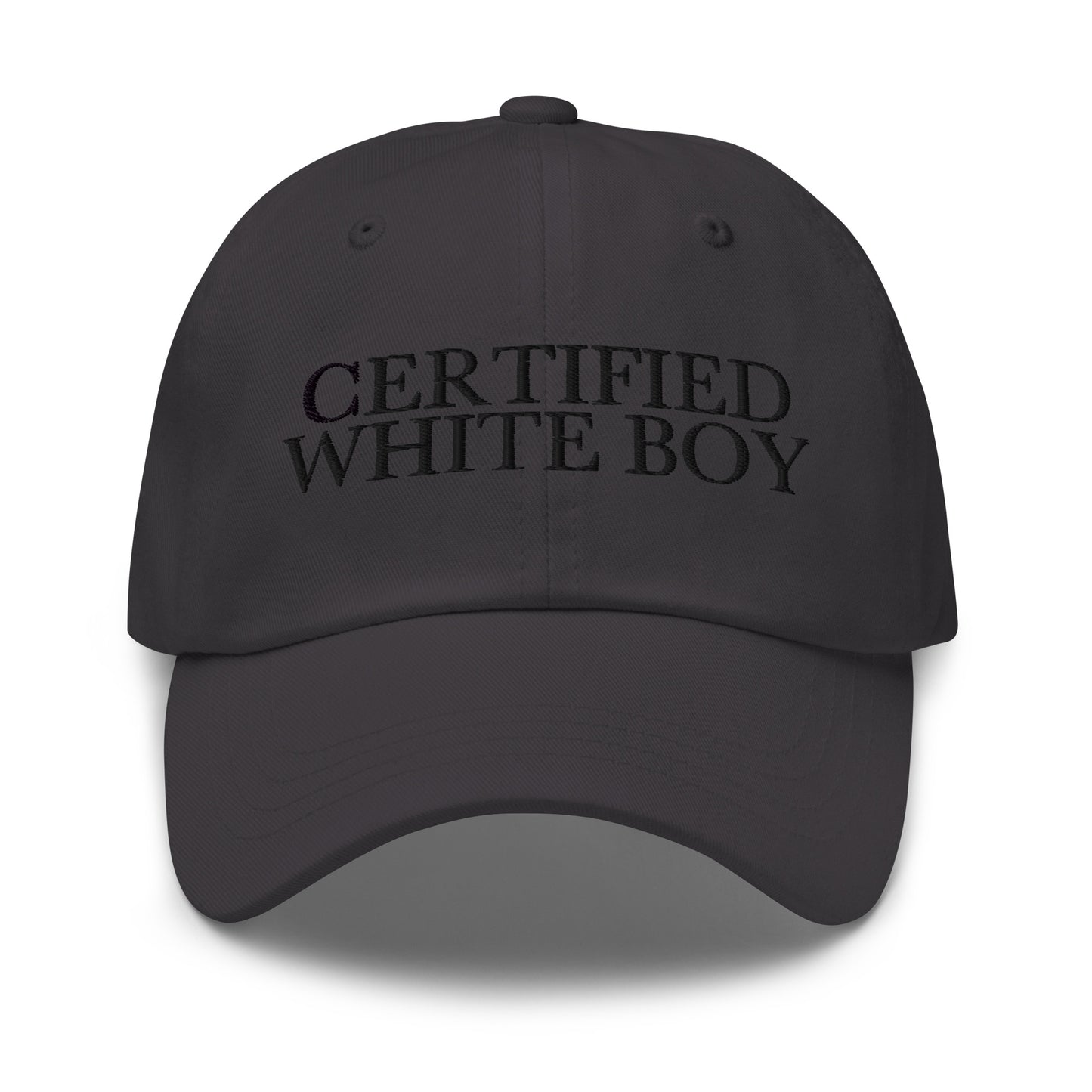 CERTIFIED WHITE BOY Dark Grey front cap mockup