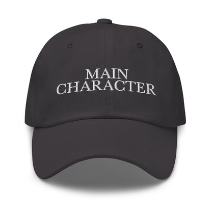 Main Character embroidered baseball cap in Dark Grey with white embroidery by White Boy Summer