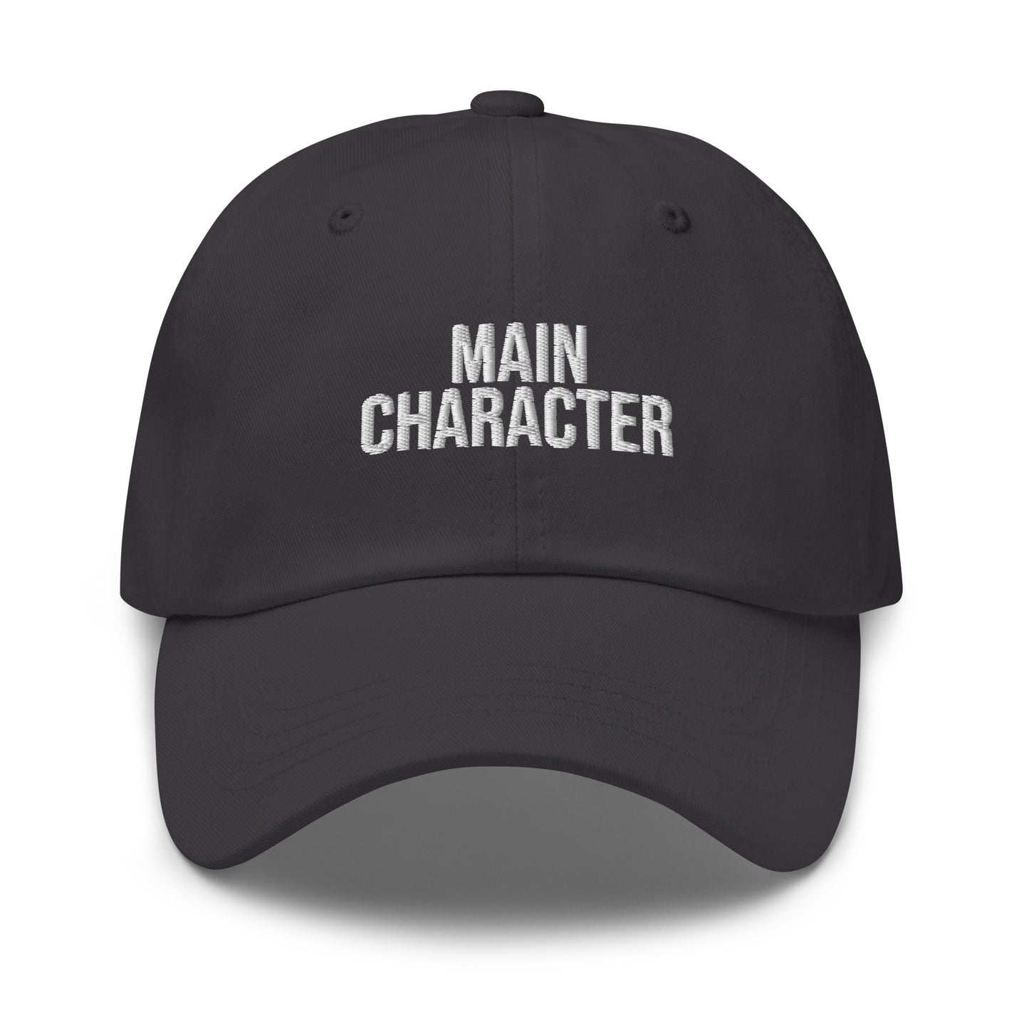Main Character embroidered baseball cap in Dark Grey with white embroidery by White Boy Summer