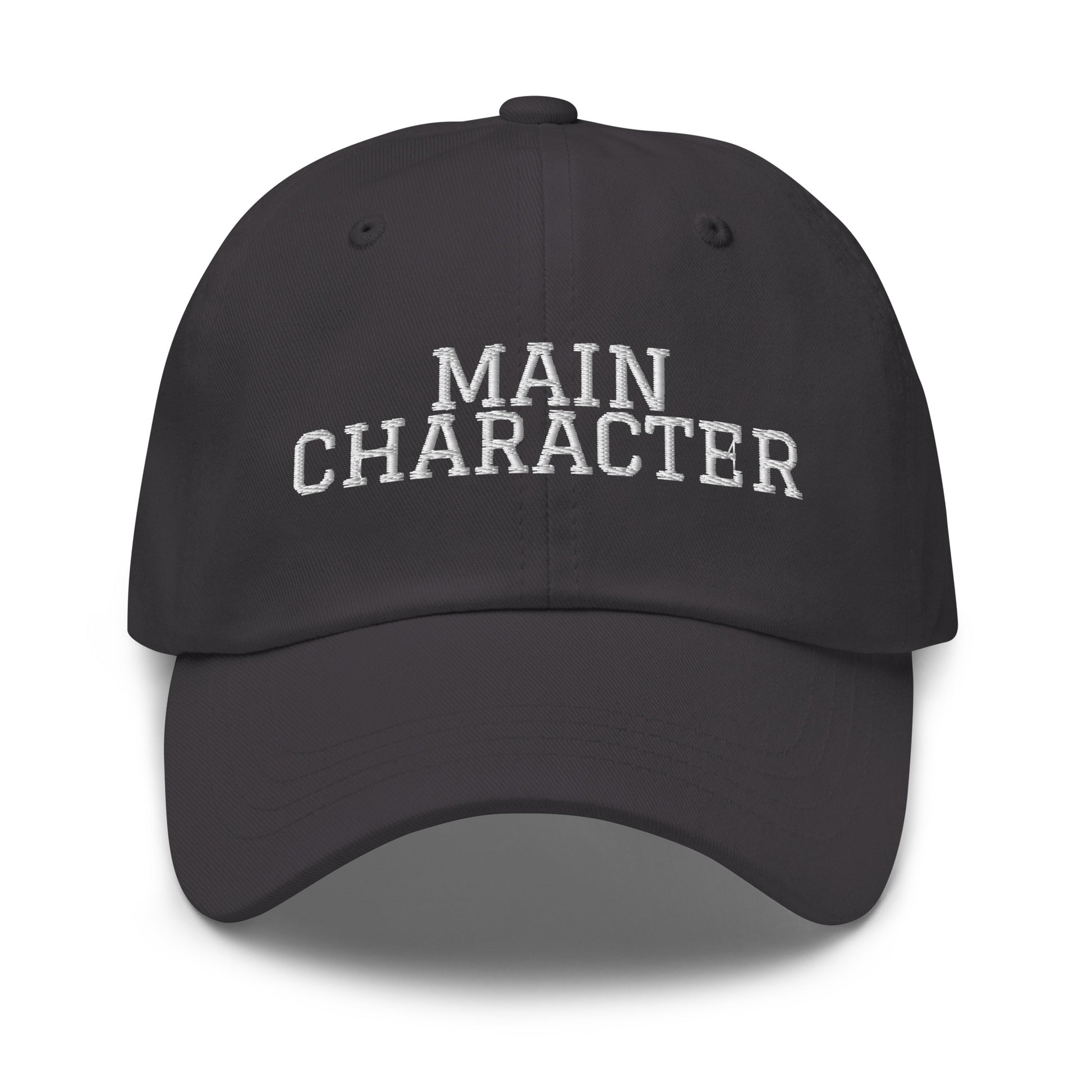 Main Character embroidered baseball cap in Dark Grey with white embroidery by White Boy Summer