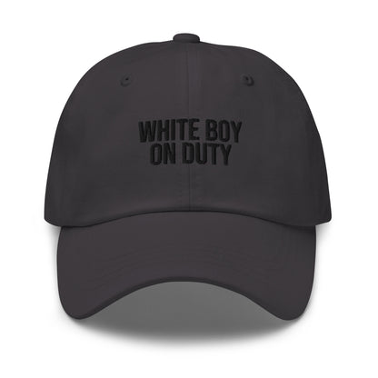 White Boy On Duty embroidered baseball cap in Dark Grey with black embroidery by White Boy Summer