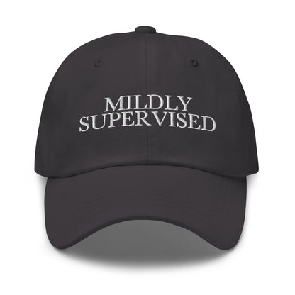 Mildly Supervised embroidered baseball cap in Dark Grey with white embroidery by White Boy Summer