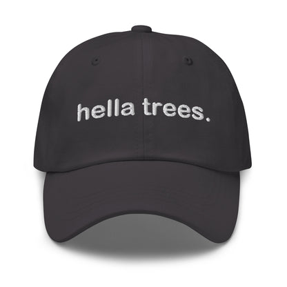 Hella Trees embroidered baseball cap in Dark Grey with white embroidery by White Boy Summer