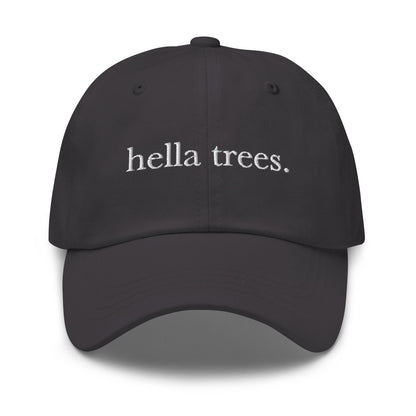 Hella Trees embroidered baseball cap in Dark Grey with white embroidery by White Boy Summer
