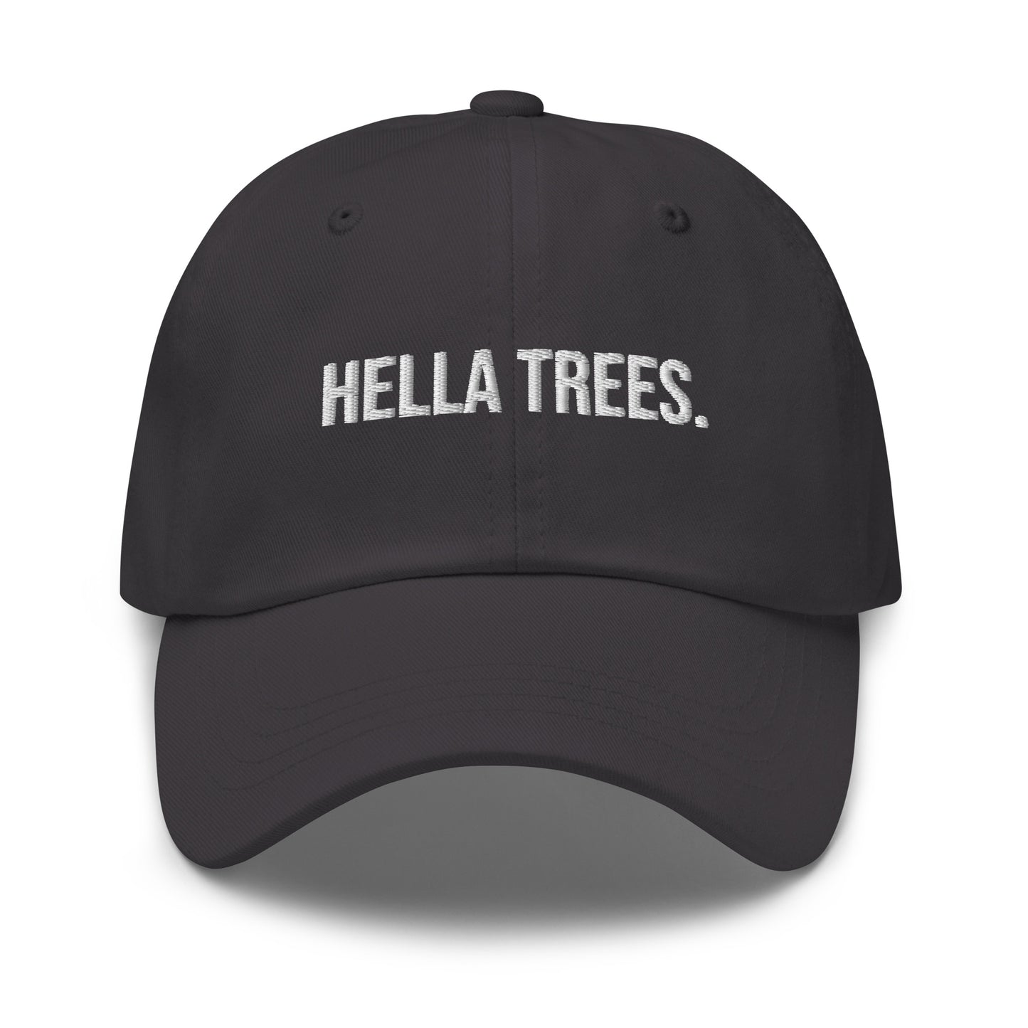 Hella Trees embroidered baseball cap in Dark Grey with white embroidery by White Boy Summer