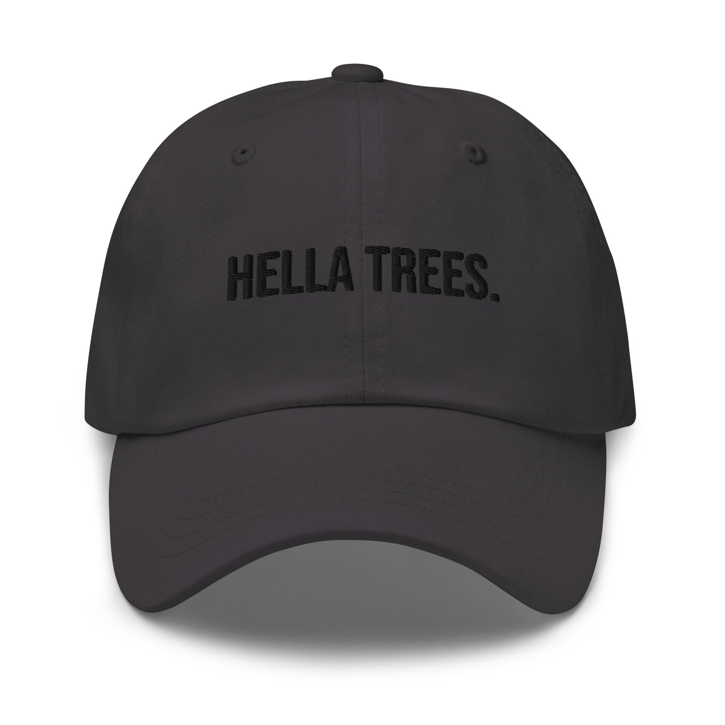 Hella Trees embroidered baseball cap in Dark Grey with black embroidery by White Boy Summer