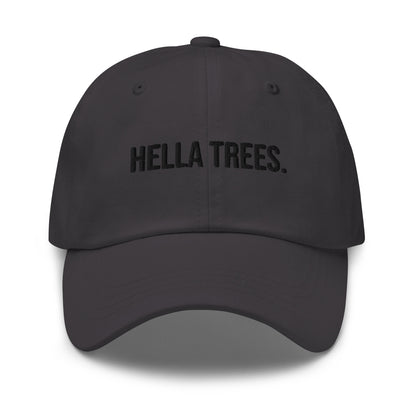 Hella Trees embroidered baseball cap in Dark Grey with black embroidery by White Boy Summer