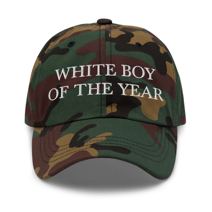 WHITE BOY SUMMER - White Boy Of The Year - "White Boy Of The Year" - White Embroidered Baseball Cap - Hat Green Camo