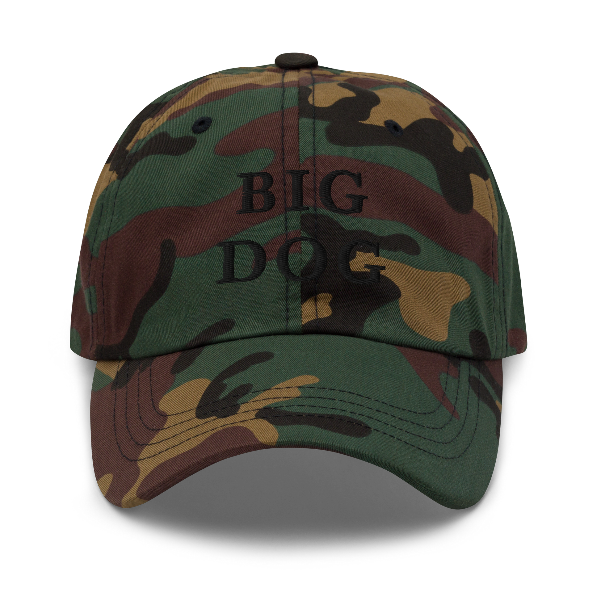WHITE BOY SUMMER - Big Dog - "Big Dog" - Black Embroidered Baseball Cap - Hat Green Camo