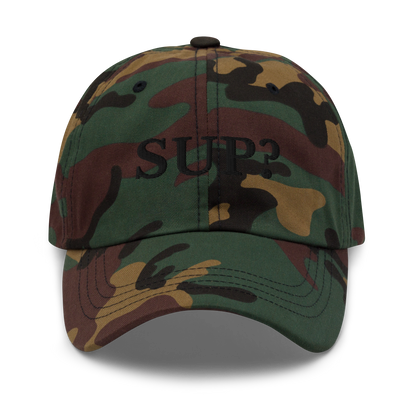WHITE BOY SUMMER - Sup? - "Sup?" - Black Embroidered Baseball Cap - Hat Green Camo