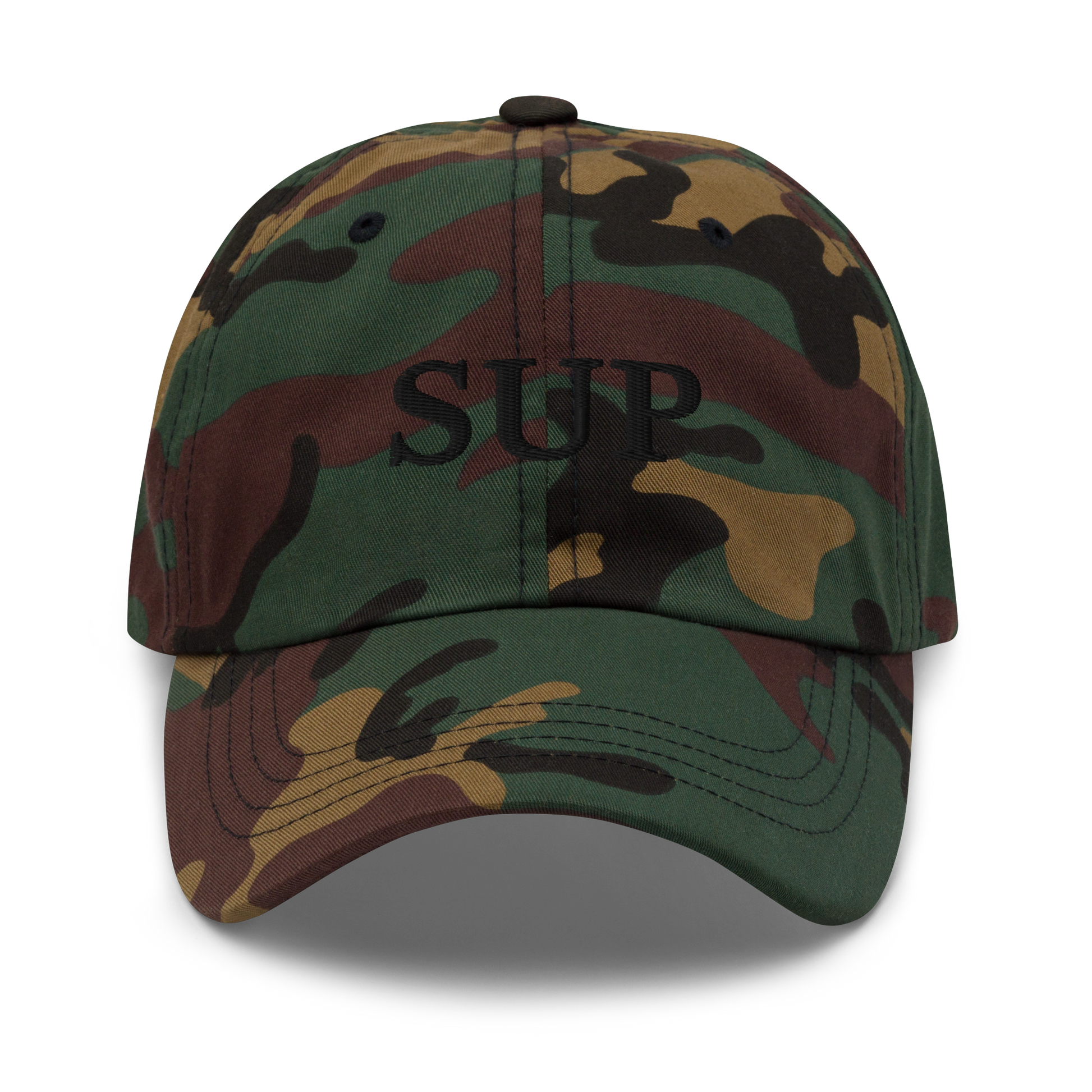 WHITE BOY SUMMER - Sup? - "Sup" - Black Embroidered Baseball Cap - Hat Green Camo