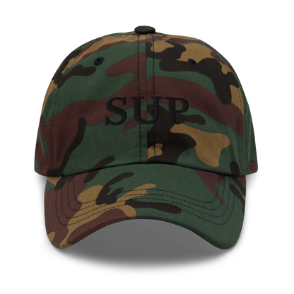 WHITE BOY SUMMER - Sup? - "Sup" - Black Embroidered Baseball Cap - Hat Green Camo