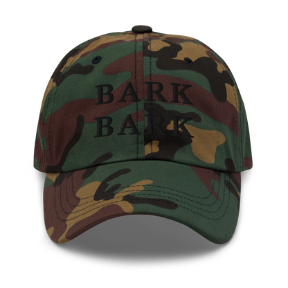 WHITE BOY SUMMER - Big Dog - "Bark Bark" - Black Embroidered Baseball Cap - Hat Green Camo