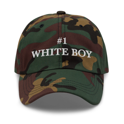 WHITE BOY SUMMER - White Boy Of The Year - "#1 White Boy" - White Embroidered Baseball Cap - Hat Green Camo