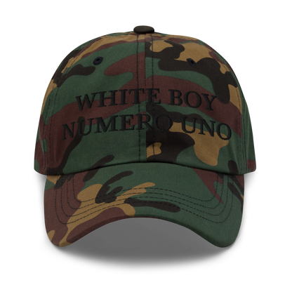 WHITE BOY SUMMER - White Boy Of The Year - "White Boy Numero Uno" - Black Embroidered Baseball Cap - Hat Green Camo