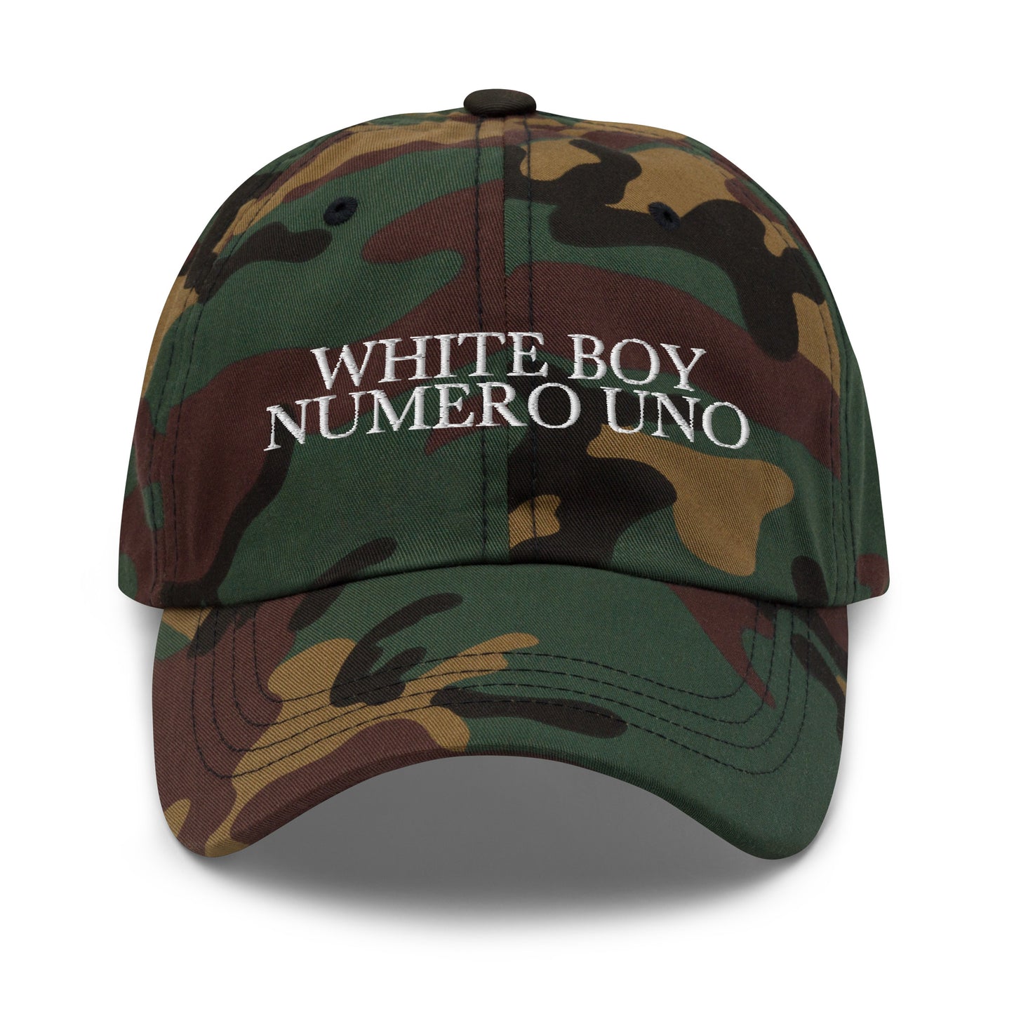 WHITE BOY NUMERO UNO Green Camo front cap mockup