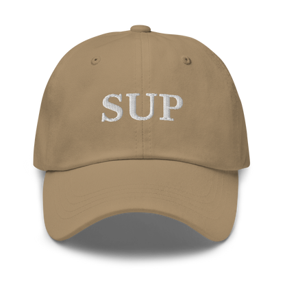 WHITE BOY SUMMER - Sup? - "Sup" - White Embroidered Baseball Cap - Hat Khaki