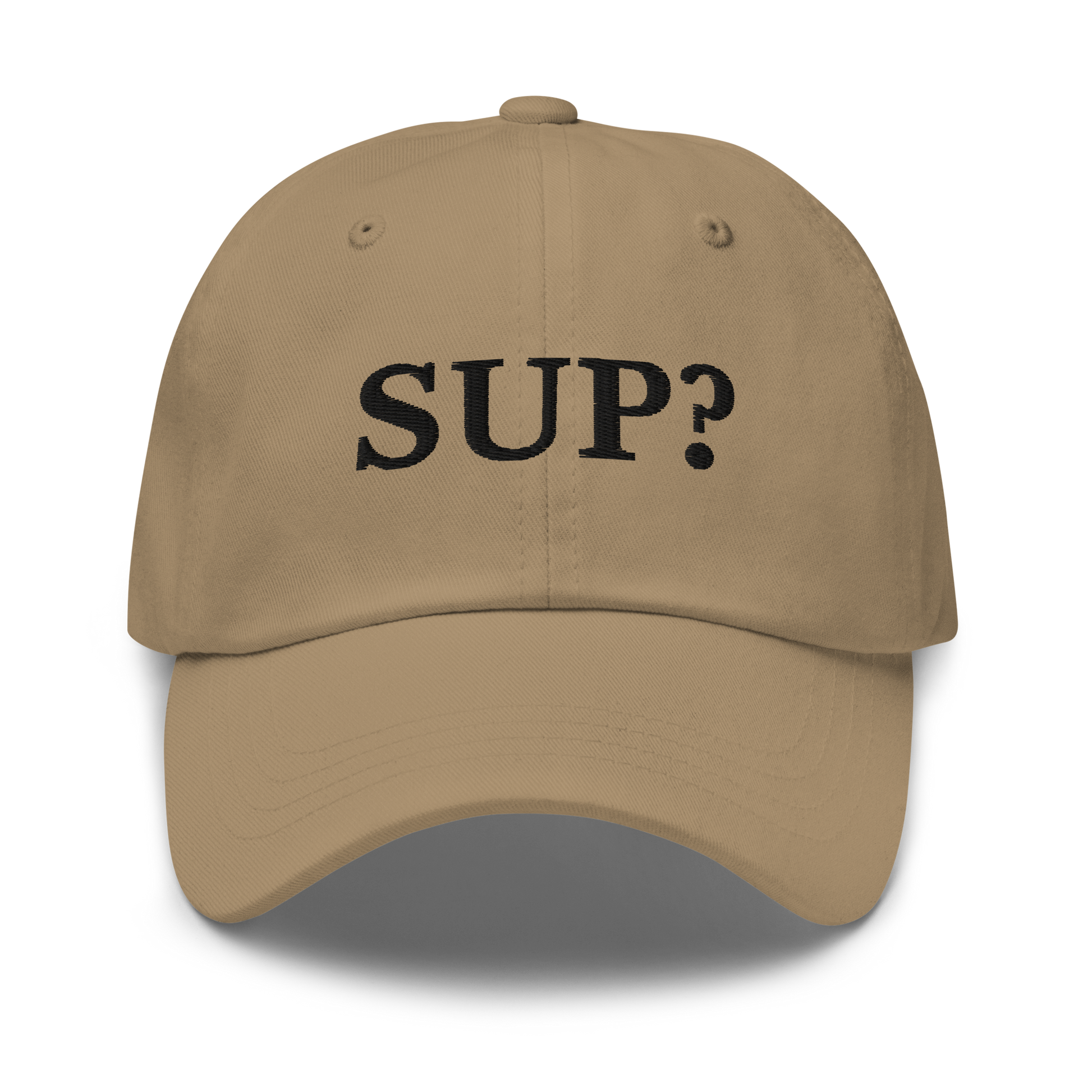 WHITE BOY SUMMER - Sup? - "Sup?" - Black Embroidered Baseball Cap - Hat Khaki
