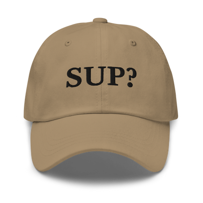 WHITE BOY SUMMER - Sup? - "Sup?" - Black Embroidered Baseball Cap - Hat Khaki