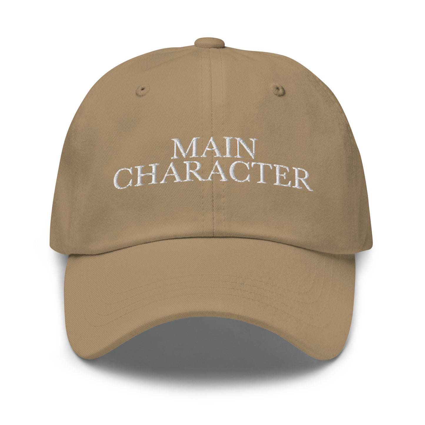 Main Character embroidered baseball cap in Khaki with white embroidery by White Boy Summer