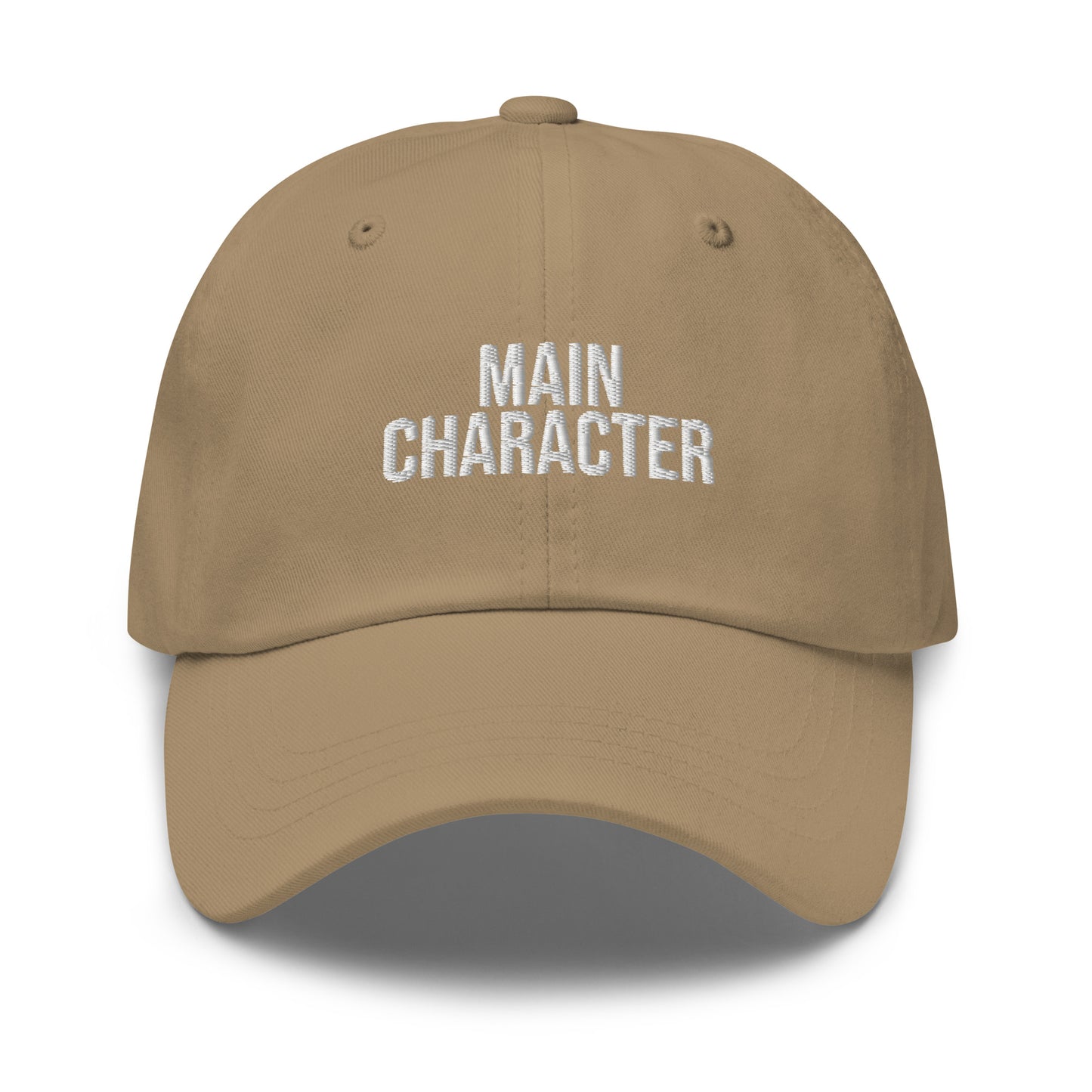 Main Character embroidered baseball cap in Khaki with white embroidery by White Boy Summer