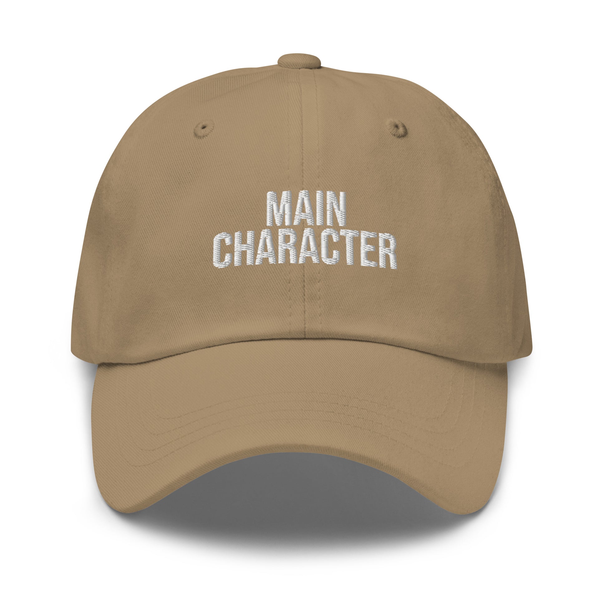 Main Character embroidered baseball cap in Khaki with white embroidery by White Boy Summer