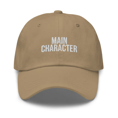 Main Character embroidered baseball cap in Khaki with white embroidery by White Boy Summer