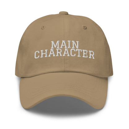 Main Character embroidered baseball cap in Khaki with white embroidery by White Boy Summer