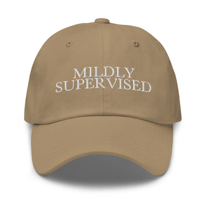 Mildly Supervised embroidered baseball cap in Khaki with white embroidery by White Boy Summer