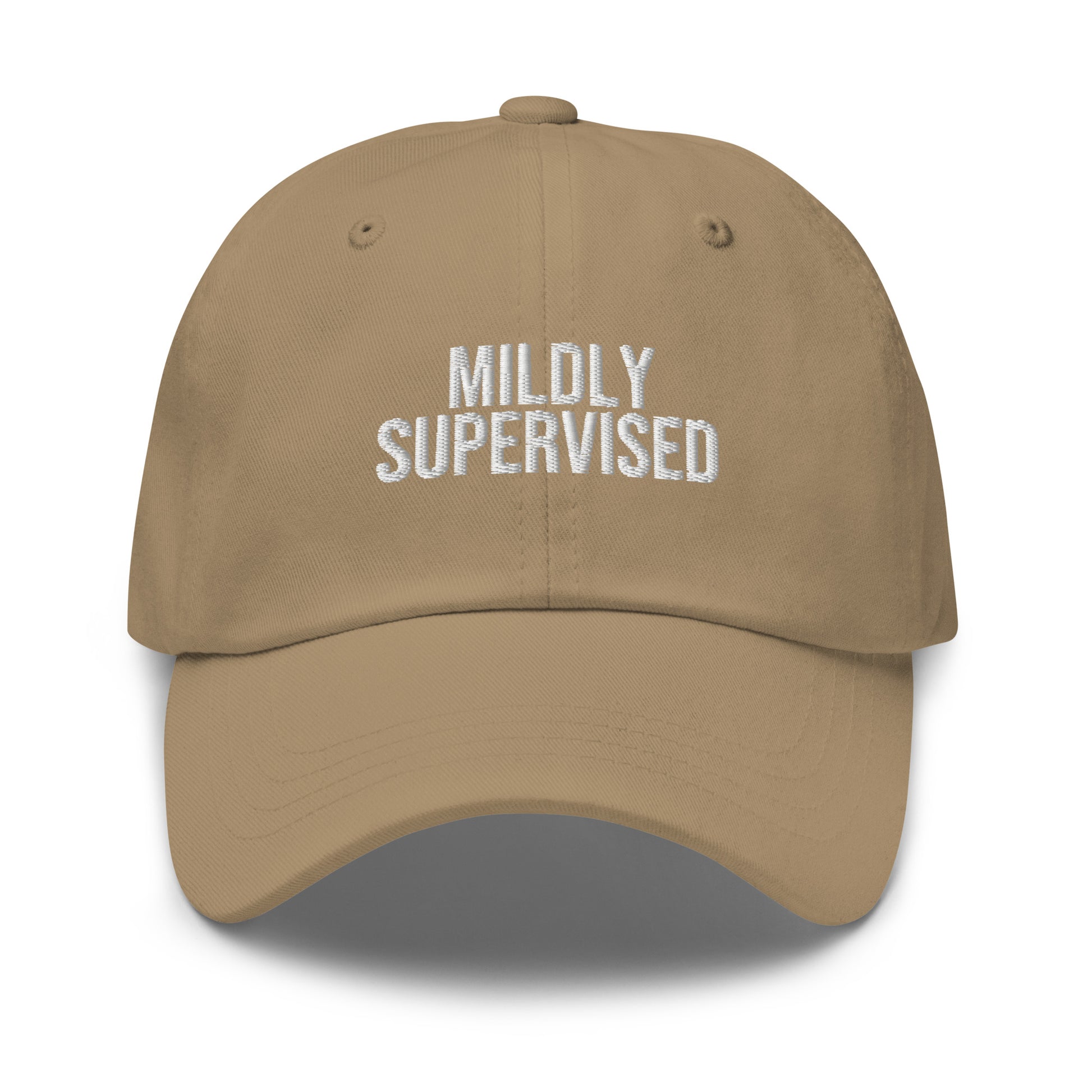 Mildly Supervised embroidered baseball cap in Khaki with white embroidery by White Boy Summer