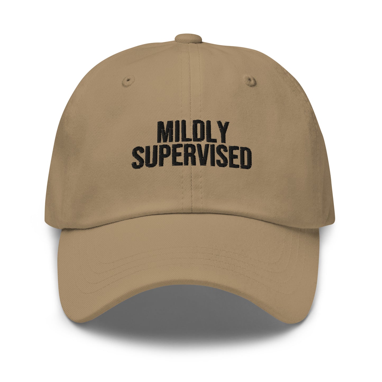 Mildly Supervised embroidered baseball cap in Khaki with black embroidery by White Boy Summer