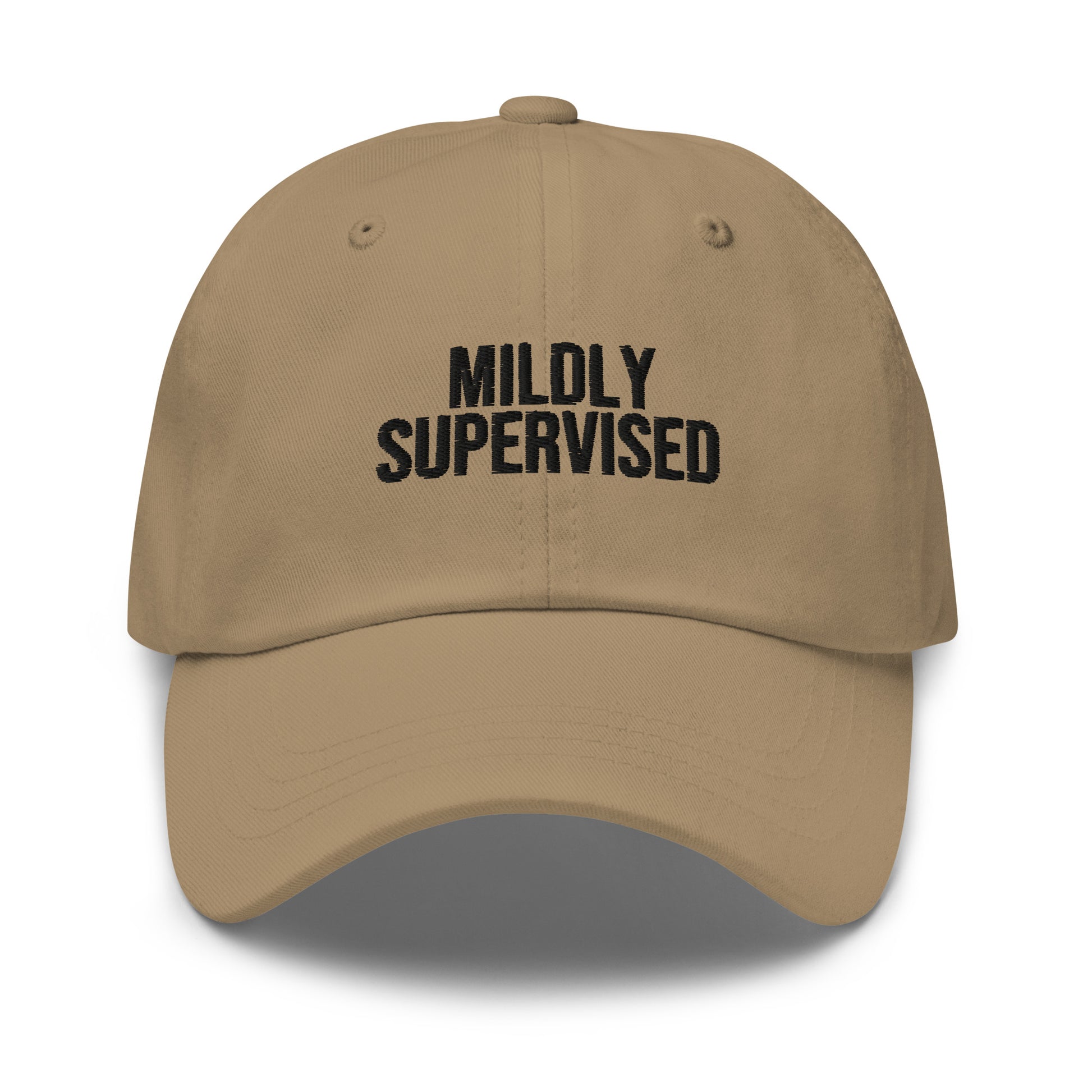 Mildly Supervised embroidered baseball cap in Khaki with black embroidery by White Boy Summer