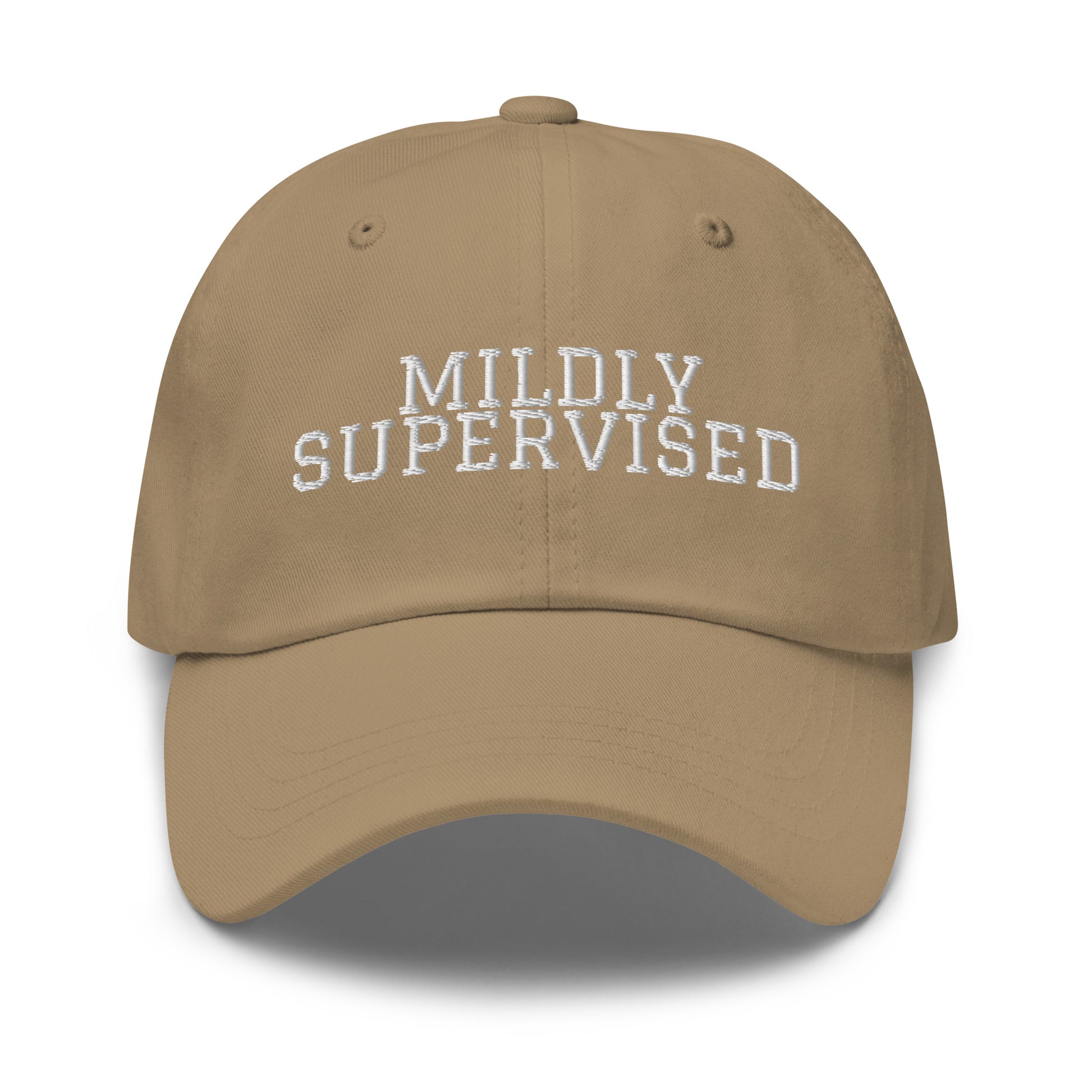 Mildly Supervised embroidered baseball cap in Khaki with white embroidery by White Boy Summer
