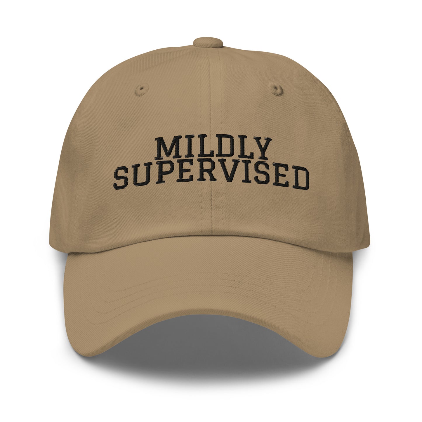 Mildly Supervised embroidered baseball cap in Khaki with black embroidery by White Boy Summer