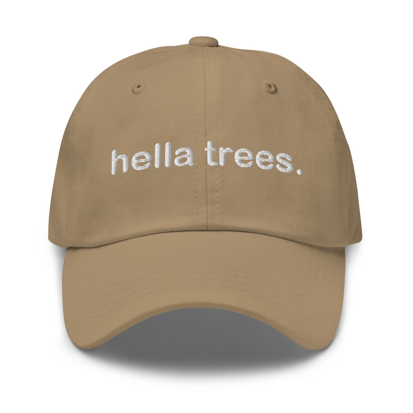 Hella Trees embroidered baseball cap in Khaki with white embroidery by White Boy Summer