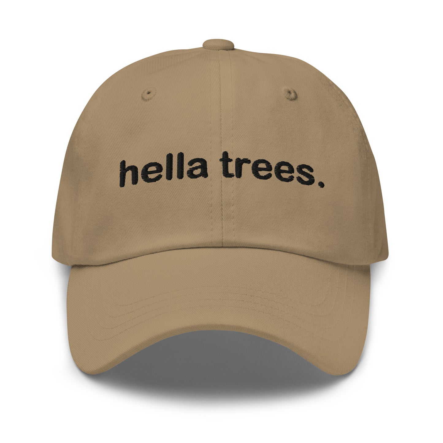 Hella Trees embroidered baseball cap in Khaki with black embroidery by White Boy Summer