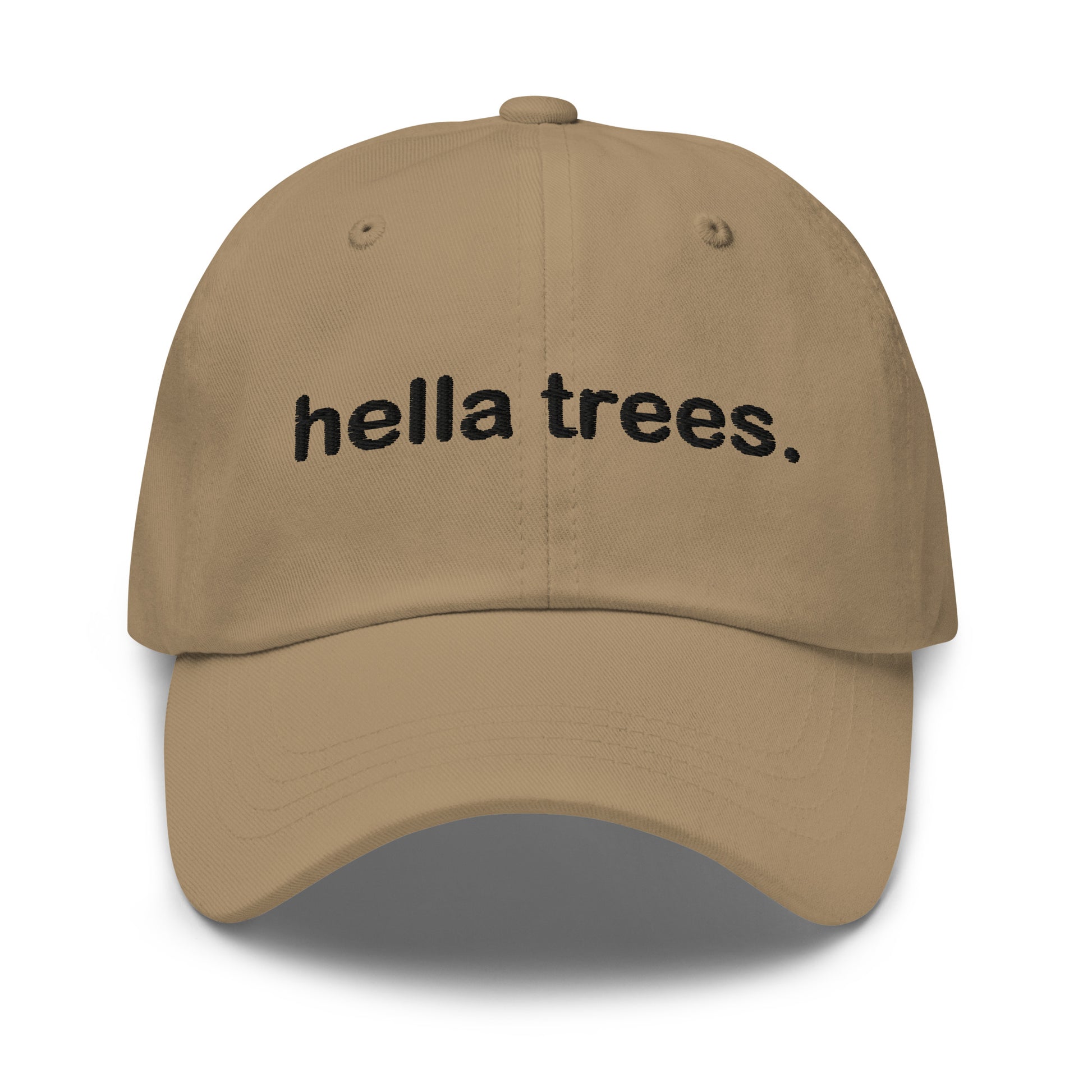 Hella Trees embroidered baseball cap in Khaki with black embroidery by White Boy Summer
