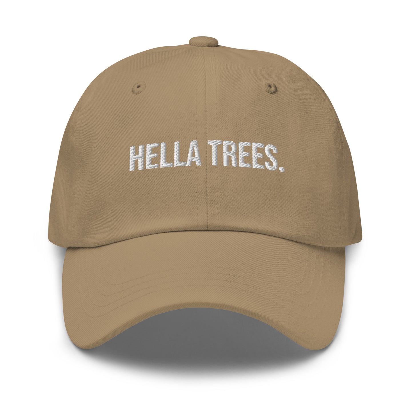 Hella Trees embroidered baseball cap in Khaki with white embroidery by White Boy Summer