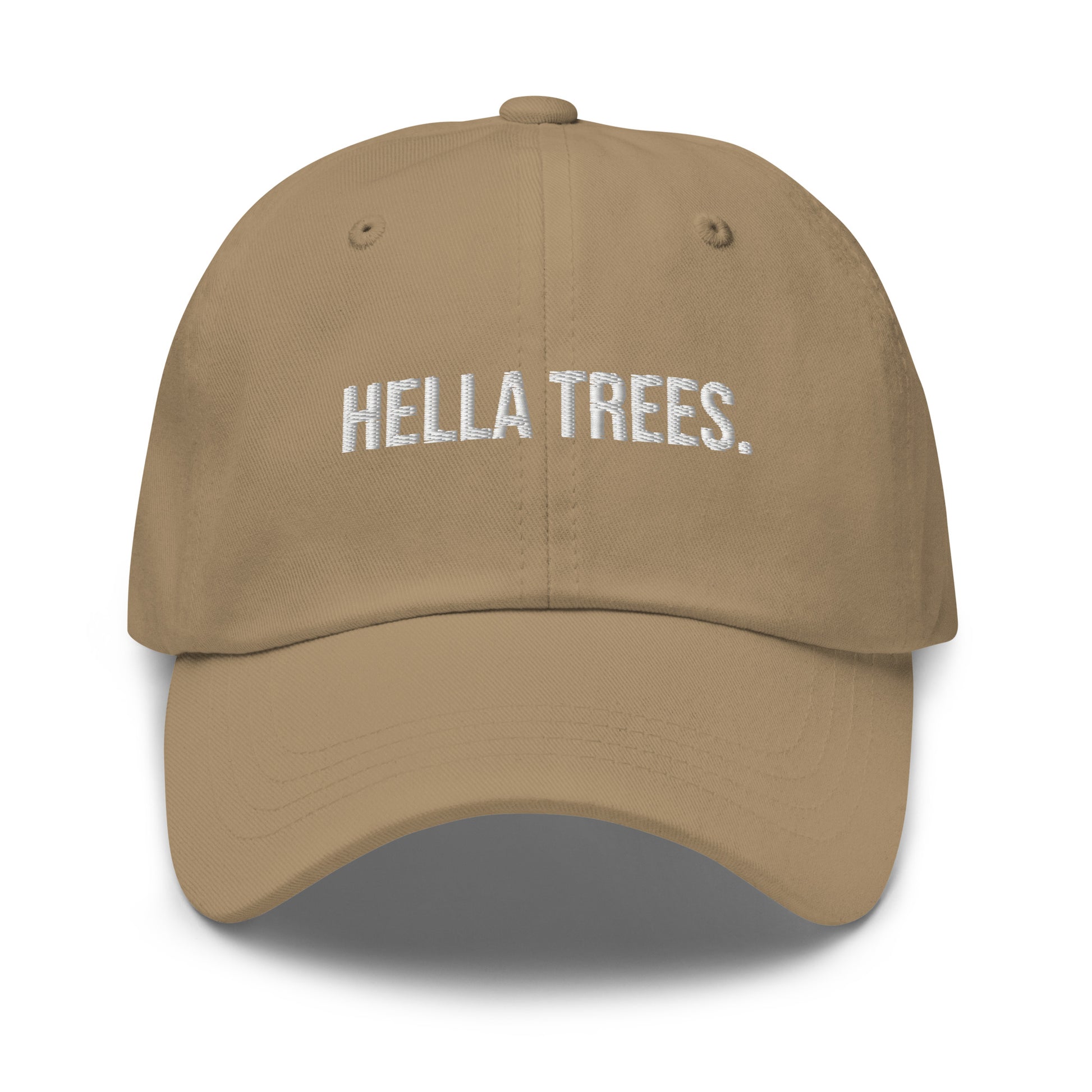 Hella Trees embroidered baseball cap in Khaki with white embroidery by White Boy Summer