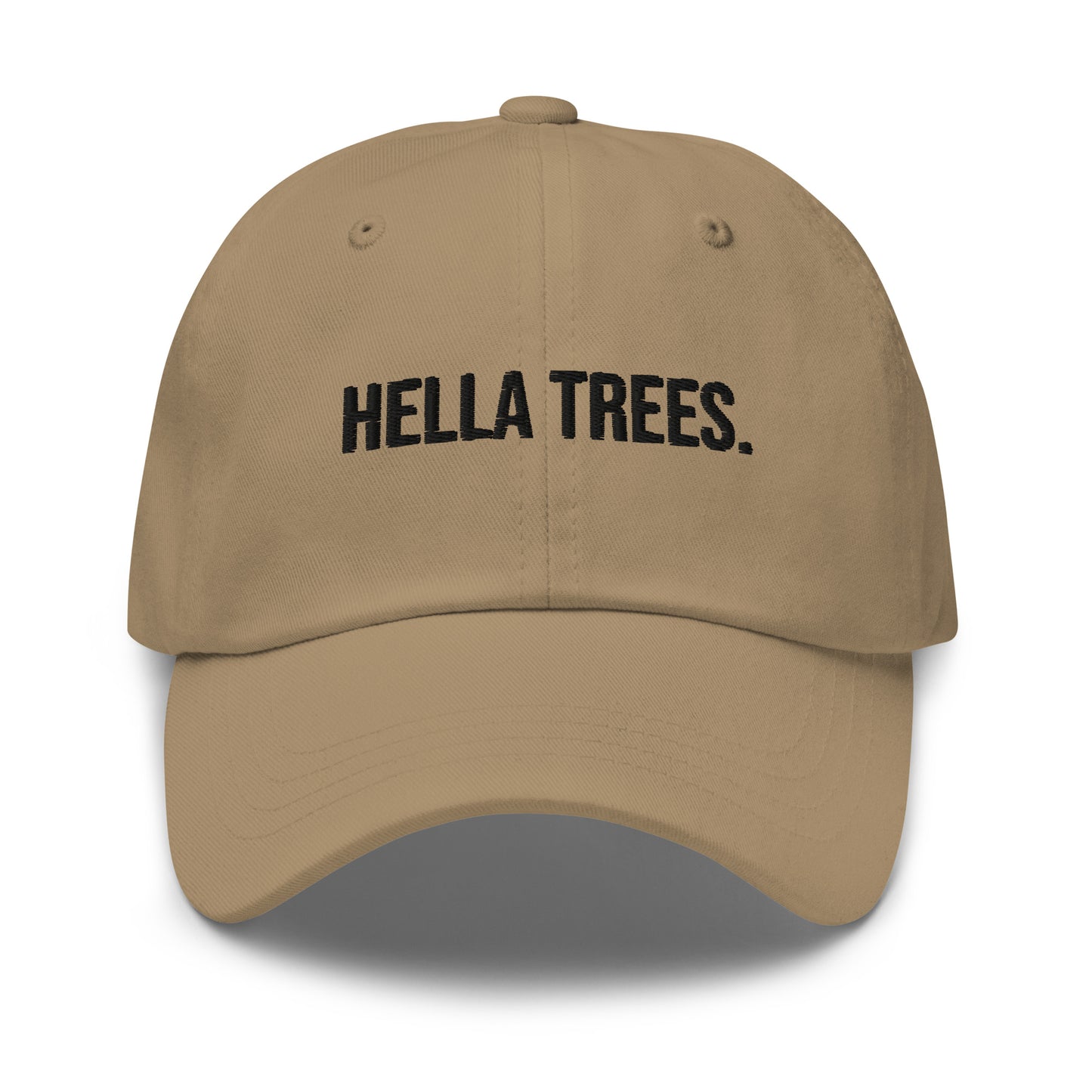 Hella Trees embroidered baseball cap in Khaki with black embroidery by White Boy Summer