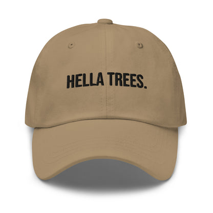 Hella Trees embroidered baseball cap in Khaki with black embroidery by White Boy Summer