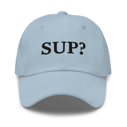 WHITE BOY SUMMER - Sup? - "Sup?" - Black Embroidered Baseball Cap - Hat Light Blue